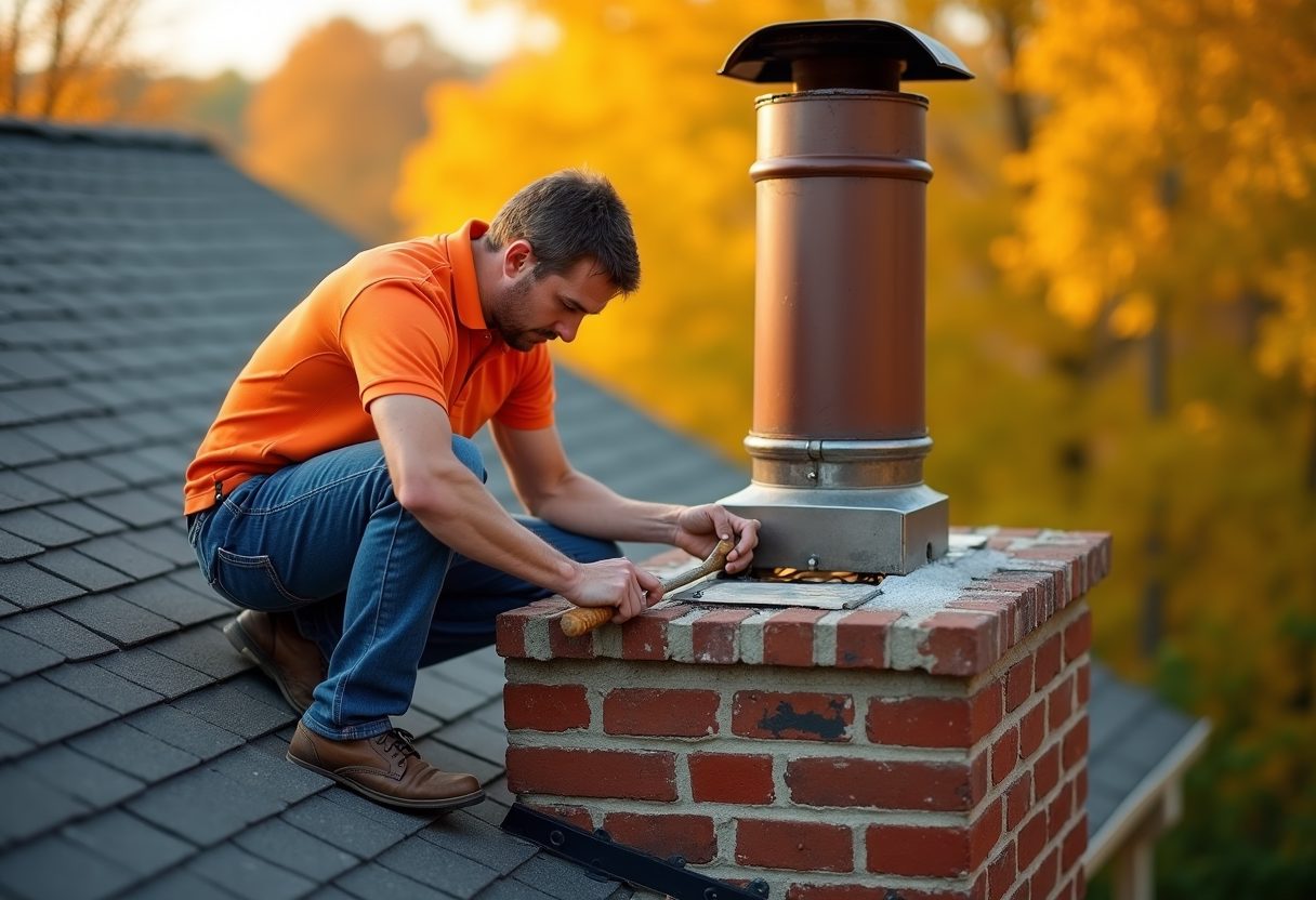 Technician repairing a brick chimney crown — Olympia